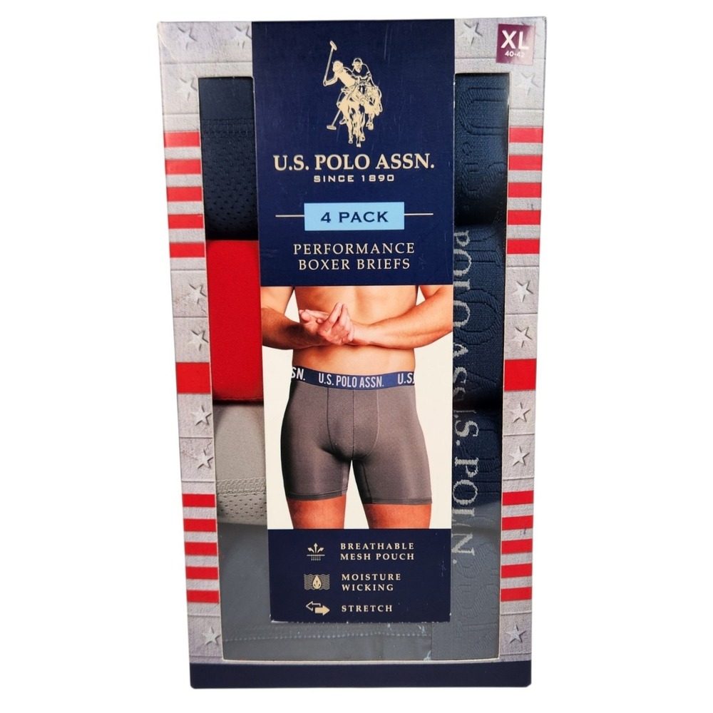 US Polo Assn Men's XXL Performance Boxer Briefs Cotton Brand New In Box 4 Pack
